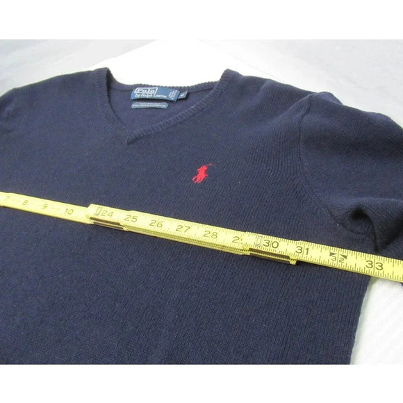 Polo By Ralph Lauren Mens Blue Lambs Wool Long Sleeve V-Neck Pullover Sweater M - Picture 4 of 7